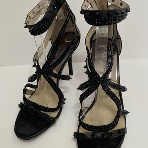 michael kors shoes size 10 womens Larissa Studded Sandals Black Leather Back Zip